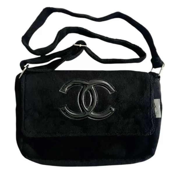 Chanel Precision Black Terrycloth VIP crossbody bag Black CC logo - Picture 1 of 8